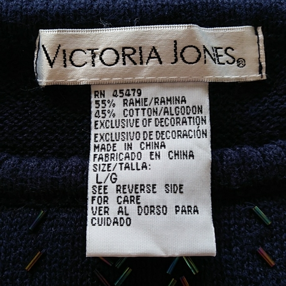Victoria Jones Beaded Floral Tunic Sweater L Navy Blue - Picture 3 of 16